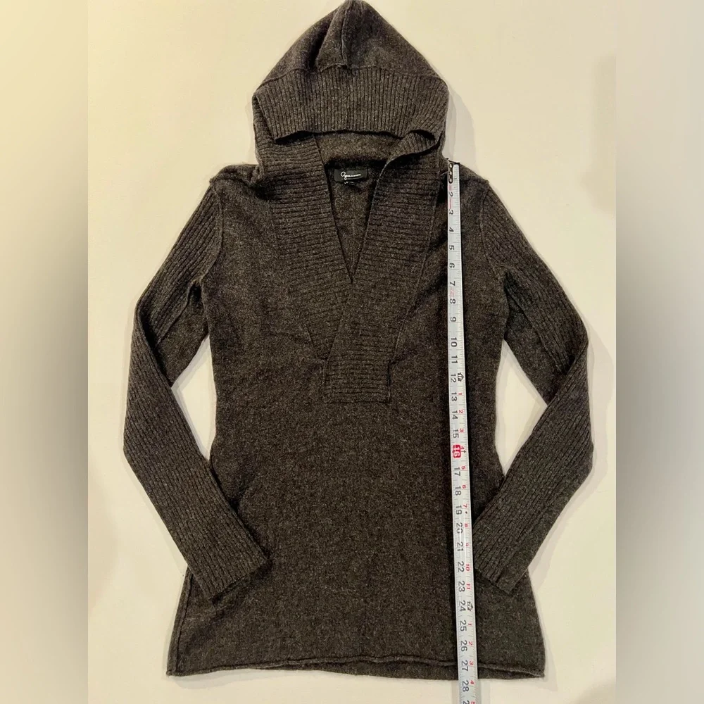 Aqua 100% Cashmere Grey Ribbed Hooded Sweater Medium - Picture 5 of 14